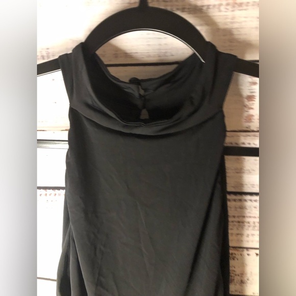 Mock neck Ruched Black Mini Dress - Picture 6 of 16